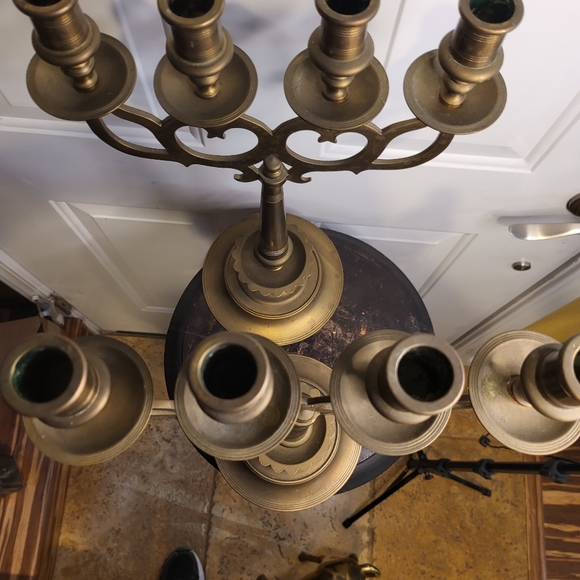 Antique Brass / Bronze Pair of 4 Candle  Candelabras 16.5' - Picture 8 of 14